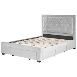 Beliani Bed With Storage Drawers Velvet Lievin 140 X 200 Cm (Eu Double) Light Grey - thumbnail 4
