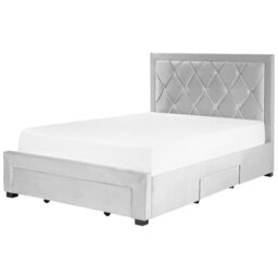 Beliani Bed With Storage Drawers Velvet Lievin 140 X 200 Cm (Eu Double) Light Grey - thumbnail 6