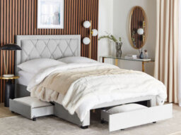 Beliani Bed With Storage Drawers Velvet Lievin 140 X 200 Cm (Eu Double) Light Grey - thumbnail 2