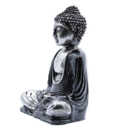 Black & Grey Buddha Statue - Hand-Painted Resin Meditation Figurine - thumbnail 3
