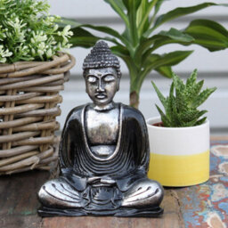 Black & Grey Buddha Statue - Hand-Painted Resin Meditation Figurine - thumbnail 5