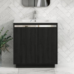 Royal Bathrooms Orion 800mm Floor Standing Bathroom Vanity Unit 2 Door Hale Black With Carrara White Basin & Black Accent Trim