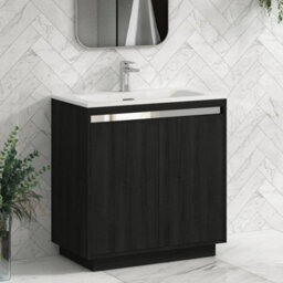 Royal Bathrooms Orion 800mm Floor Standing Bathroom Vanity Unit 2 Door Hale Black With Carrara White Basin & Black Accent Trim - thumbnail 5