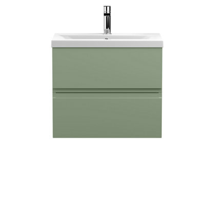 Hudson Reed Urban Satin Green Wall Hung 2 Drawer Vanity Unit And Mid-Edge Basin With Silent Close, 540 X 610 X 390 - image 1