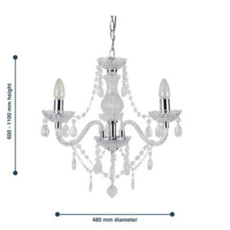 First Choice Lighting Clear And Chrome Marie Therese 3 Light Ceiling Pendant Chandelier - thumbnail 5