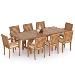 Eterna Duchy Teak Garden Outdoor Dining Table & 8 Seat Chair Set - With Black Cushions - thumbnail 6