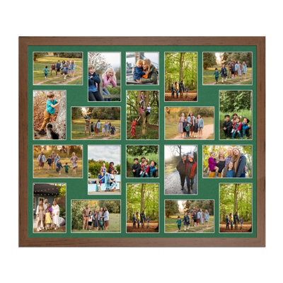 AK Frames 80X70Cm Walnut Modern Multi Photo Frame With Emerald Mount - Holds 20 Apertures (18X) 6X4, (2X) 4X4 Photos - image 1