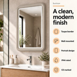 Plum&clay Sutton Taupe Border Bathroom Mirror Led Touch Switch Landscape Portrait Mirror (W)550mm (H)800mm - thumbnail 5