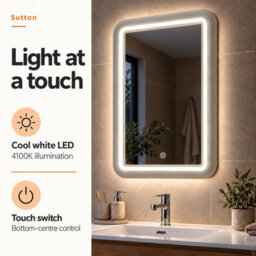 Plum&clay Sutton Taupe Border Bathroom Mirror Led Touch Switch Landscape Portrait Mirror (W)550mm (H)800mm - thumbnail 7