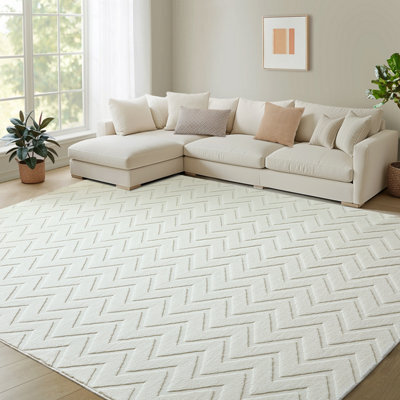Bedlooms Cream High Low Pile Rug 200X290Cm, Soft Thick Piles, Diamond Pattern, Modern Area Rugs And Living Room Rug - image 1