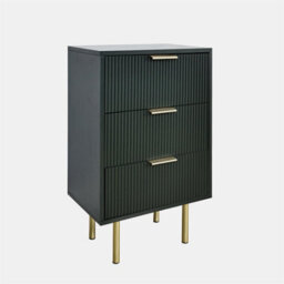 Ohs Ribbed Bedside Table Modern Bedroom 3 Draw Office Nightstand - Dark Forest Green - thumbnail 5