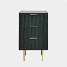 Ohs Ribbed Bedside Table Modern Bedroom 3 Draw Office Nightstand - Dark Forest Green - thumbnail 4