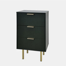 Ohs Ribbed Bedside Table Modern Bedroom 3 Draw Office Nightstand - Dark Forest Green - thumbnail 6
