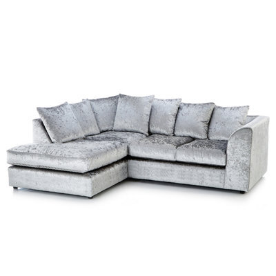 Furnishings For Less UK Crystal Crushed Velvet Fabric 3 To 4 Seater L Shaped Corner Sofa Silver Left Hand Facing - Scatter Back - image 1