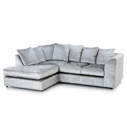 Furnishings For Less UK Crystal Crushed Velvet Fabric 3 To 4 Seater L Shaped Corner Sofa Silver Left Hand Facing - Scatter Back - thumbnail 1