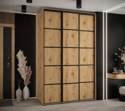 Arte Cannes Iv Elegant Oak Artisan Sliding Door Wardrobe 1500mm H2050mm D600mm With Black Steel Handles And Decorative Strips - thumbnail 2
