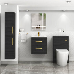 Royal Bathrooms Turin Hale Black 500mm Wall Hung Vanity Unit 2 Drawer With Minimalist Basin Sink & Brushed Brass Handles - thumbnail 4