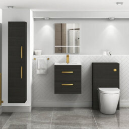 Royal Bathrooms Turin Hale Black 500mm Wall Hung Vanity Unit 2 Drawer With Minimalist Basin Sink & Brushed Brass Handles - thumbnail 2