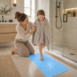 Oxford Homeware Suction Cups Gripper Shower Bath Mat Machine Washable Anti Mould And Mildew Bathroom Mat (Light Blue, 38X70Cm) - thumbnail 2