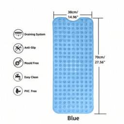 Oxford Homeware Suction Cups Gripper Shower Bath Mat Machine Washable Anti Mould And Mildew Bathroom Mat (Light Blue, 38X70Cm) - thumbnail 7