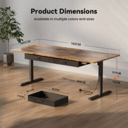 Electric Standing Desk With Power Outlets, 180 X 80 Cm Sit Stand Desk With 2 Drawers, Usb Ports,height Adjustable, Brown - thumbnail 2