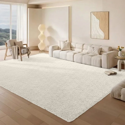Aspire Homeware Non Slip Cream Shaggy Rug Soft Fluffy Washable, Living Area And Bedroom Rug, (L)200Cm X (W)140Cm