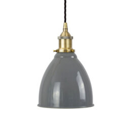 French Grey Classic Small Pantry Metal Painted Dome Pendant Light With Antique Brass Lamp Holder And Black Twisted Cable - Se Home