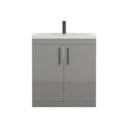 Royal Bathrooms Turin Indigo Grey Gloss 800mm Floor Standing Vanity Unit 2 Door With Mid-Edge Basin Sink & Matt Black Handles - thumbnail 6