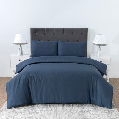 MHG Living Stripe Duvet Cover Set - Hotel Quality Soft Polycotton Blend With Button Fastening - (Blue, Superking) - image 1