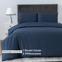MHG Living Stripe Duvet Cover Set - Hotel Quality Soft Polycotton Blend With Button Fastening - (Blue, Superking) - thumbnail 9