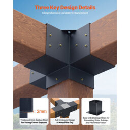 Vevor Pergola Kit, 4X4 Inch Pergola Brackets For 3.5X3.5 Inch Wood Beams In Actual Dimension, For Outdoor Pergolas - thumbnail 3