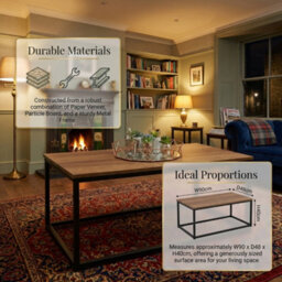 Home Luxe Interiors Tromso Dark Wood Coffee Table With Black Metal Frame For Living Room - thumbnail 7