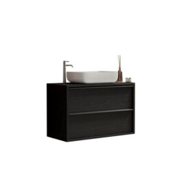 FurniComp LTD Furnicomp Verona Black Oak 2 Drawer 1050mm Wall Hung Vanity Unit With Basin - thumbnail 2