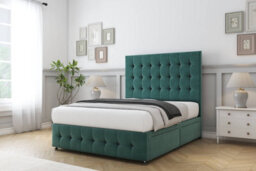 "Sloomy Berlin Emerald Plush Divan Bed Base 2 Drawers Right Side-54"" Floor Standing Headboard & 12"" Footboard 4'6 Double" - thumbnail 3