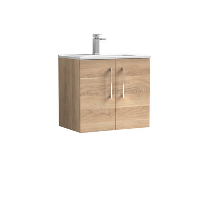Balterley  Contemporary Bathroom 2 Soft Close Door & Minimalist Wall Hung Vanity Unit Basin, Bleached Oak, 600mm - image 1