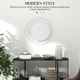 Homcom Metal Wall Art 65Cm Round Mirror For Living Room Dining Room Silver - thumbnail 4