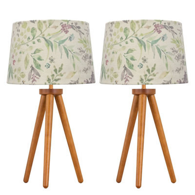 First Choice Lighting Set Of 2 Dark Oak Table Lamp Or Bedside Lights With Floral Shades - image 1