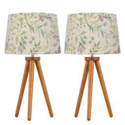 First Choice Lighting Set Of 2 Dark Oak Table Lamp Or Bedside Lights With Floral Shades
