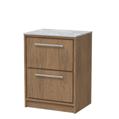 Hudson Reed Lille Floorstanding Two Drawer Contemporary Vanity Unit With Marble Worktop In Antique Oak, 610 X 460mm - image 1