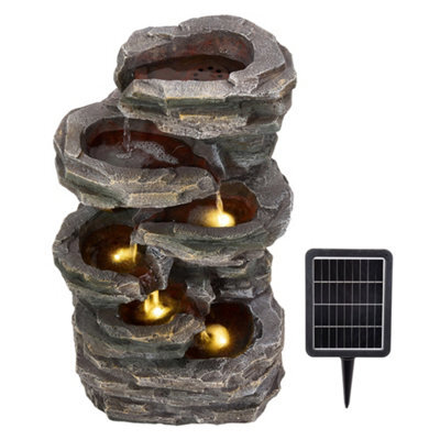 Living And Home 6-Tier Resin Solar-Powered Water Fountain Outdoor Gardening Decor, Faux Stone Design, 60Cm (H) - image 1