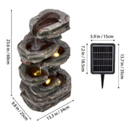 Living And Home 6-Tier Resin Solar-Powered Water Fountain Outdoor Gardening Decor, Faux Stone Design,  60Cm (H) - thumbnail 9