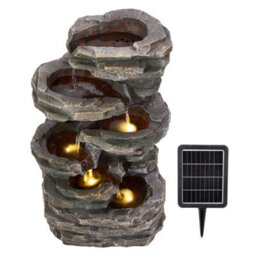 Living And Home 6-Tier Resin Solar-Powered Water Fountain Outdoor Gardening Decor, Faux Stone Design,  60Cm (H) - thumbnail 1