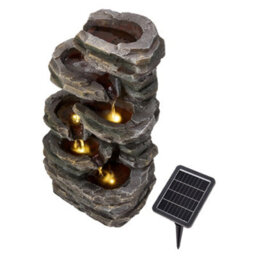 Living And Home 6-Tier Resin Solar-Powered Water Fountain Outdoor Gardening Decor, Faux Stone Design,  60Cm (H) - thumbnail 2