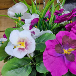 Best Artificial Pair Of 30Cm 10 Inch Purple & White Pansy Flower With Decorative Rattan Hanging Baskets For Indoor Outdoor Garden Use - thumbnail 8