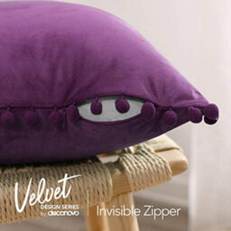 Deconovo 2 Pack Poms Large Crushed Velvet Cushion Covers With Invisible Zipper 55Cm X 55Cm Grape Purple - thumbnail 5