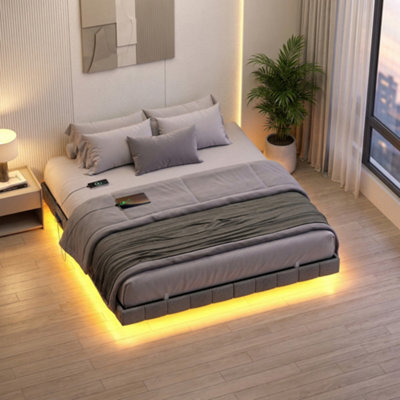 Ledrem Double Floating Bed, Rgb Leds, Usb Sockets, Padded Edges, Grey, 190X135Cm - image 1