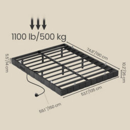 Ledrem Double Floating Bed, Rgb Leds, Usb Sockets, Padded Edges, Grey, 190X135Cm - thumbnail 4