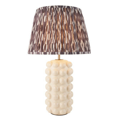 Luminosa Lighting Luminosa Bobble White Crackle Glaze Table Lamp With Pearl Grey Fabric Ikat Shade 35Cm B22 - image 1