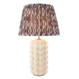 Luminosa Lighting Luminosa Bobble White Crackle Glaze Table Lamp With Pearl Grey Fabric Ikat Shade 35Cm B22