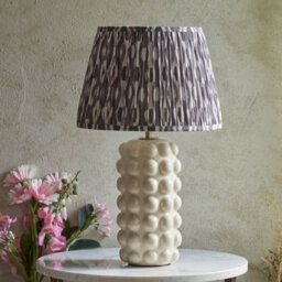 Luminosa Lighting Luminosa Bobble White Crackle Glaze Table Lamp With Pearl Grey Fabric Ikat Shade 35Cm B22 - thumbnail 3